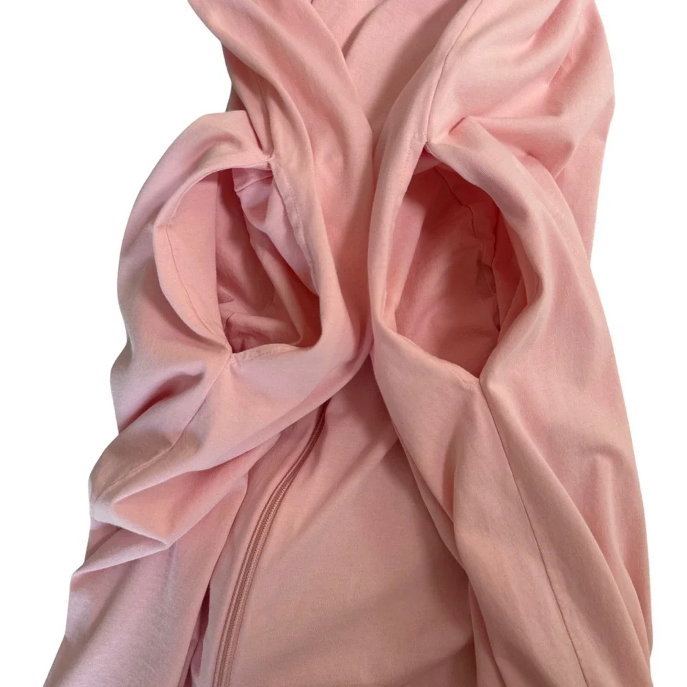 Cuddledown 100% Pima Cotton Smocked Zip Front Long Robe Housecoat Large Pockets